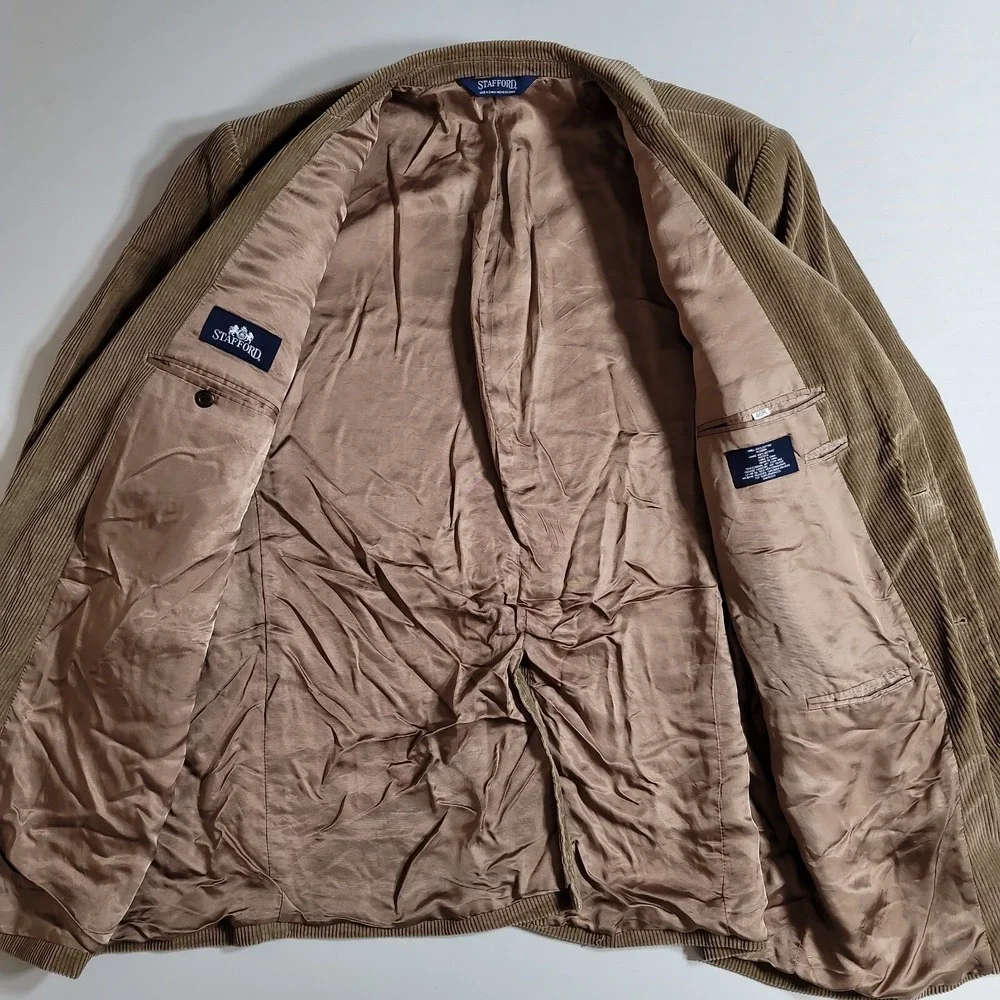 Stafford‎ Corduroy Blazer Mens 46R Tan Brown 100% Cotton Sport Coat Classic Fit
